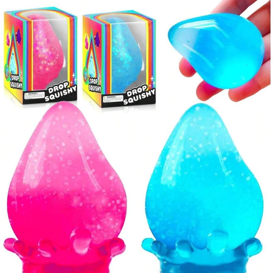 2 Packs Dream Squishy Drop Stress Balls For Adults Fidget Toys Adults, Fidgets Silicone Sensory Toys For Kids Autism, ADHD, Sensory Stress Relief Toys Birthday Day Gifts (Blue Pink) - 2PCS - 查看 1