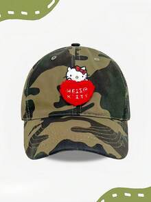 SANRIO 1顶Hello Kitty时尚百搭复古遮阳帽，迷彩爱心刺绣棒球帽，适合日常佩戴 - 彩色 - 查看 7