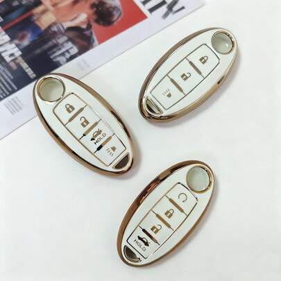 1 chiếc ốp bảo vệ chìa khóa xe hơi bằng chất liệu TPU, màu trắng viền vàng, dành riêng cho xe Sylphy.