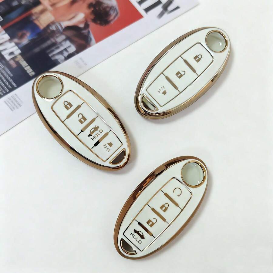 1 chiếc ốp bảo vệ chìa khóa xe hơi bằng chất liệu TPU, màu trắng viền vàng, dành riêng cho xe Sylphy. - Vỏ bảo vệ - Xem 1