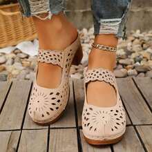 Women's Hollow Out Chunky Heel Mules Slip On Clogs For Beach Vacation Daily Commute Shopping Outdoor Summer Wear Sporty Hollow Out - 卡其色 - 查看 5