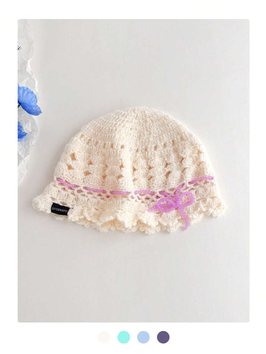 Mixed Knit Bucket Hat, Versatile Atmosphere-Enhancing Face-Slimming Knitted Hat, Tie-Dye Boho Party Elegant Vintage Street Chic Regal Knitted Hollow Out Beret Cap, Breathable Sweet Bucket Hat For Spring,Summer,Beach