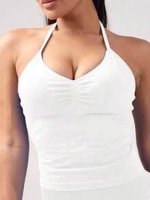 Women's Yoga Sports Bra Sleeveless Cropped Activewear Top, Elastic Fitness Workout Breathable Tank White Summer - White - View 10