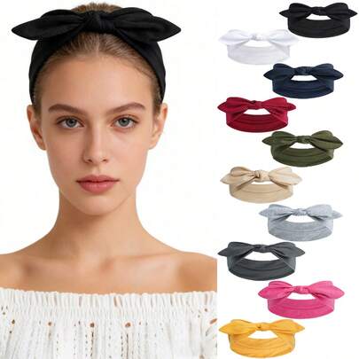 1pc European And American Style Sports Yoga Headband, Minimalist Solid Color Bow Headband, Women Facial Washing Headband, Rabbit Ear Headband Beach Accessories Summer Outfits Summer Beach Hair Bands,Travel,Birthday