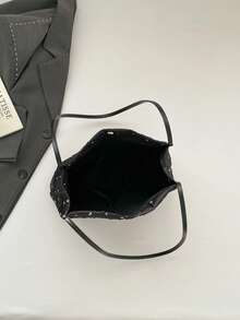 Túi đeo vai kiểu dáng xô thắt nơ mới, túi đeo chéo dưới cánh tay bằng nylon thời trang dành cho nữ. - màu đen - Xem 5