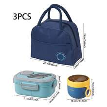LIVINGANDHOME 3 Colors Portable Lunch Box Set With Insulated Bag,Lunch Box Food Container - Blue - View 6