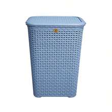 Dirty Clothes Organizer Basket With Plastic Lid - Blue - View 10