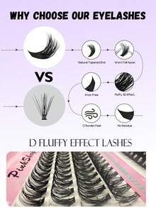 240片装假睫毛簇套装，DIY睫毛嫁接套装，自然D卷翘睫毛，40D+60D+80D / 长度10-16mm，适用于单根睫毛嫁接，漫画风格睫毛束，貂毛假睫毛条，浓密型假睫毛束，假睫毛束，单根假睫毛，假睫毛，仿晒，小号睫毛 - D - 查看 5