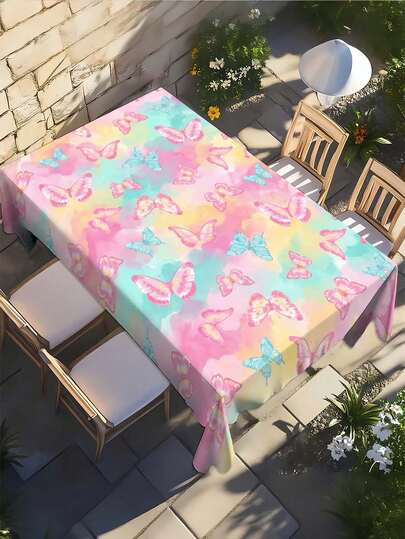 1件装长方形/圆形涤纶户外桌布，复古蝴蝶图案，农舍风格，装饰，适用于家居、厨房、餐厅、派对、节日、送礼，室内/室外皆宜，四季皆宜