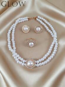 Bộ trang sức ngọc trai giả cao cấp, thanh lịch, đa năng, thời trang, phù hợp cho các bạn gái mặc hàng ngày, dự lễ hội, tiệc tùng, dạ hội. - Vàng - Xem 1