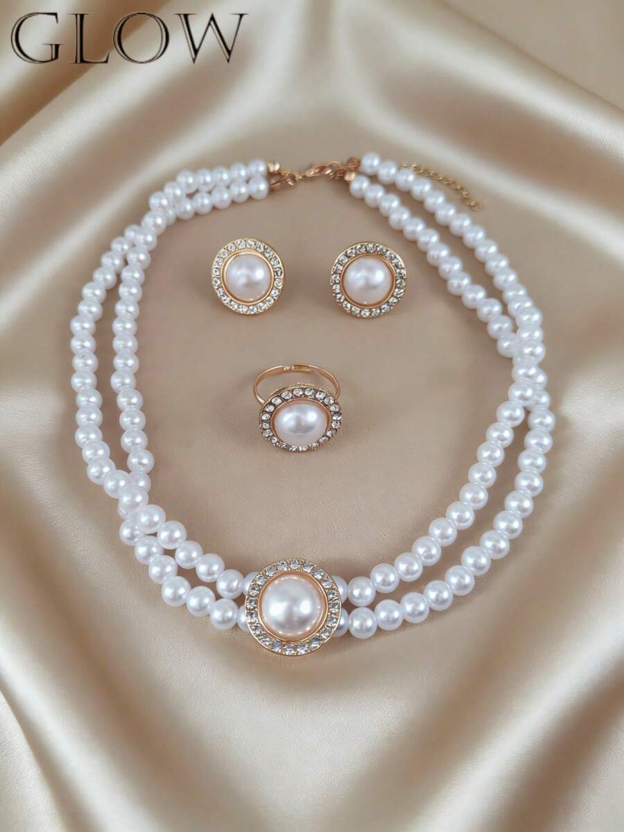 Bộ trang sức ngọc trai giả cao cấp, thanh lịch, đa năng, thời trang, phù hợp cho các bạn gái mặc hàng ngày, dự lễ hội, tiệc tùng, dạ hội. - Vàng - Xem 1