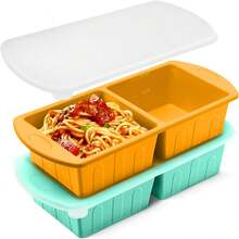 2 Pack Silicone Freezer Trays With Lid For Easy Storage Silicone Soup Freezer Molds 2 Cup Ideal For Making Ice Cubes, Freezing Broths, Sauces And Leftover Food, Leakproof, Easy Release, Dishwasher - 青色+黃色 - 查看 8