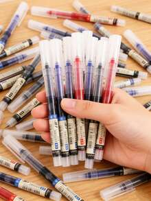 10pcs Liquid Ink Quick-Drying Ballpoint Pens, Large Capacity Ballpoint Pens, 0.5mm Brush Pens, Problem-Solving Pens, Carbon Fiber Pens, Suitable For Stationery, Office Supplies And Back To School Supplies. - Sets - View 1