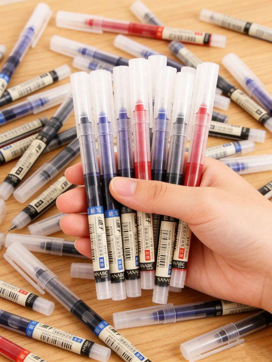 10pcs Liquid Ink Quick-Drying Ballpoint Pens, Large Capacity Ballpoint Pens, 0.5mm Brush Pens, Problem-Solving Pens, Carbon Fiber Pens, Suitable For Stationery, Office Supplies And Back To School Supplies. - Sets - View 1