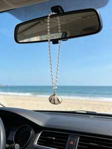Adorno colgante para espejo retrovisor de coche con conchas naturales y perlas, accesorio de decoración de lujo para coche - A - Ver 2