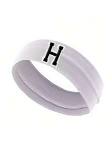 1PC A-Z Letter Custom Monogram Pink Headband For Women, Non-Slip Design Soft Yoga Sweatband, Stylish Women's Hair Bands & Fillet For Workout Beach Accessories Summer Outfits - White - View 7