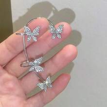 1 pieza Pendiente de oreja tipo cuff con mariposa plateada al lado derecho - Plateado - Ver 4