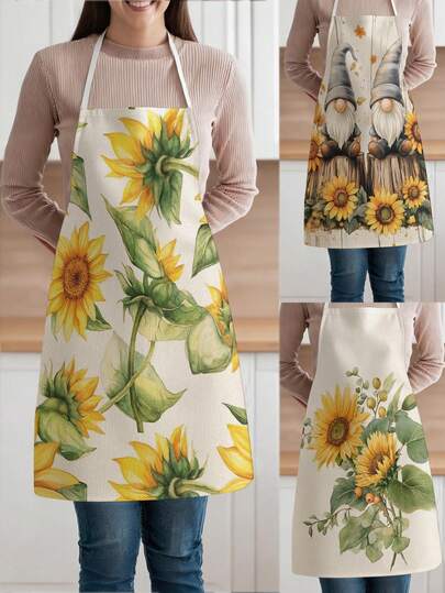 1pc, Chrysanthemum Pattern Polyester Apron, Suitable For Cooking, Baking, And Gardening - Can Be Used As Attire For The Kitchen And Dining