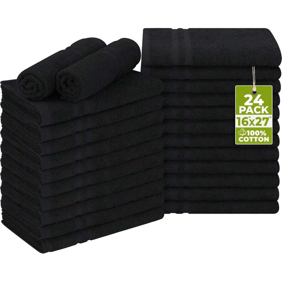 Utopia Towels Cotton Bleach Proof Salon Towel 16 By 27 Inches, Bleach Proof Gym 100% Cotton Hand Towel, 24 Pack, Black - màu đen - Xem 1