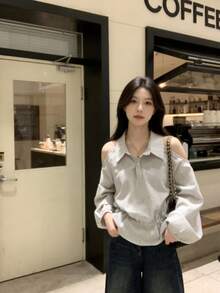 Women Tops - Striped Shirt - View 5