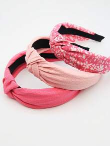 3pcs Blue & Pink Fabric Floral Solid Color Non-Slip Headbands, Curved Headbands, Fashion Hair Accessories, Suitable For Daily Wear, Outdoor Activities, Washing Face & Makeup, Can Be Used As Casual Hair Accessories, Hair Styling Tools, Beauty Accessories, Curling Accessories,Festival,Party - Pink - View 4