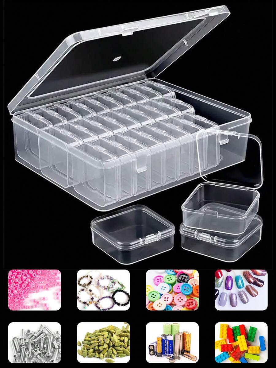 Caja de almacenamiento de plástico transparente con 30 compartimentos, caja de almacenamiento de cuentas, caja de almacenamiento de cuentas portátil, contenedor de cuentas mini, caja de almacenamiento de arte de diamante transparente, caja de almacenamiento y organizador de cuentas pequeñas de plástico, adecuada para cuentas, arte de diamante, tornillos, semillas, piezas pequeñas, joyería y artículos pequeños - Ver 1
