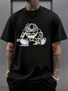 Christmas T-Shirt With Buzz Print, Made From Breathable Fabric, With A Classic And Casual Fit, Suitable For Everyday Wear. Popular Item. - Black - View 2