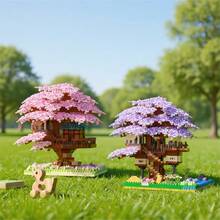 2229pcs Mini Particle Japanese Cherry Blossom & Peach Flower House Building Blocks, DIY Micro Particle Architecture Model, ABS Material Desktop Decor, Perfect Gift For Halloween/Thanksgiving/Christmas - Multicolor - View 5