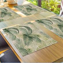 2/4/6pcs Green Palm Leaf Placemat,12.5*16.5 Inch Machine Washable Rectangular Table Mats Perfect For Kitchen And Dining Room Decor, Holiday Celebrations, And Countertop Decoration - Green - View 1