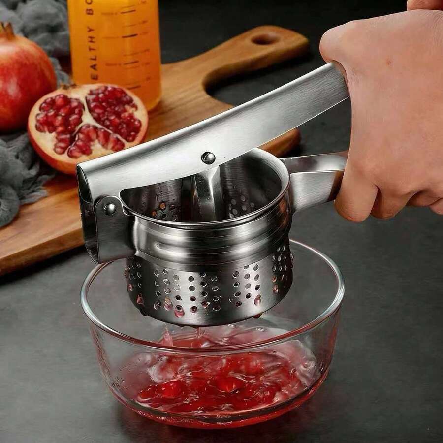 Prensa de patatas de acero inoxidable 304 con mango de silicona, exprimidor manual de frutas