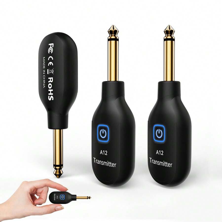 Wireless Guitar System 2.4GHz 2 Modes, Thumb-Size, Rechargeable Li-Battery, 100ft Range, 10H, Plug & Play For Guitar, Bass, Violin, Keyboard - Black - 黑色 - 查看 1