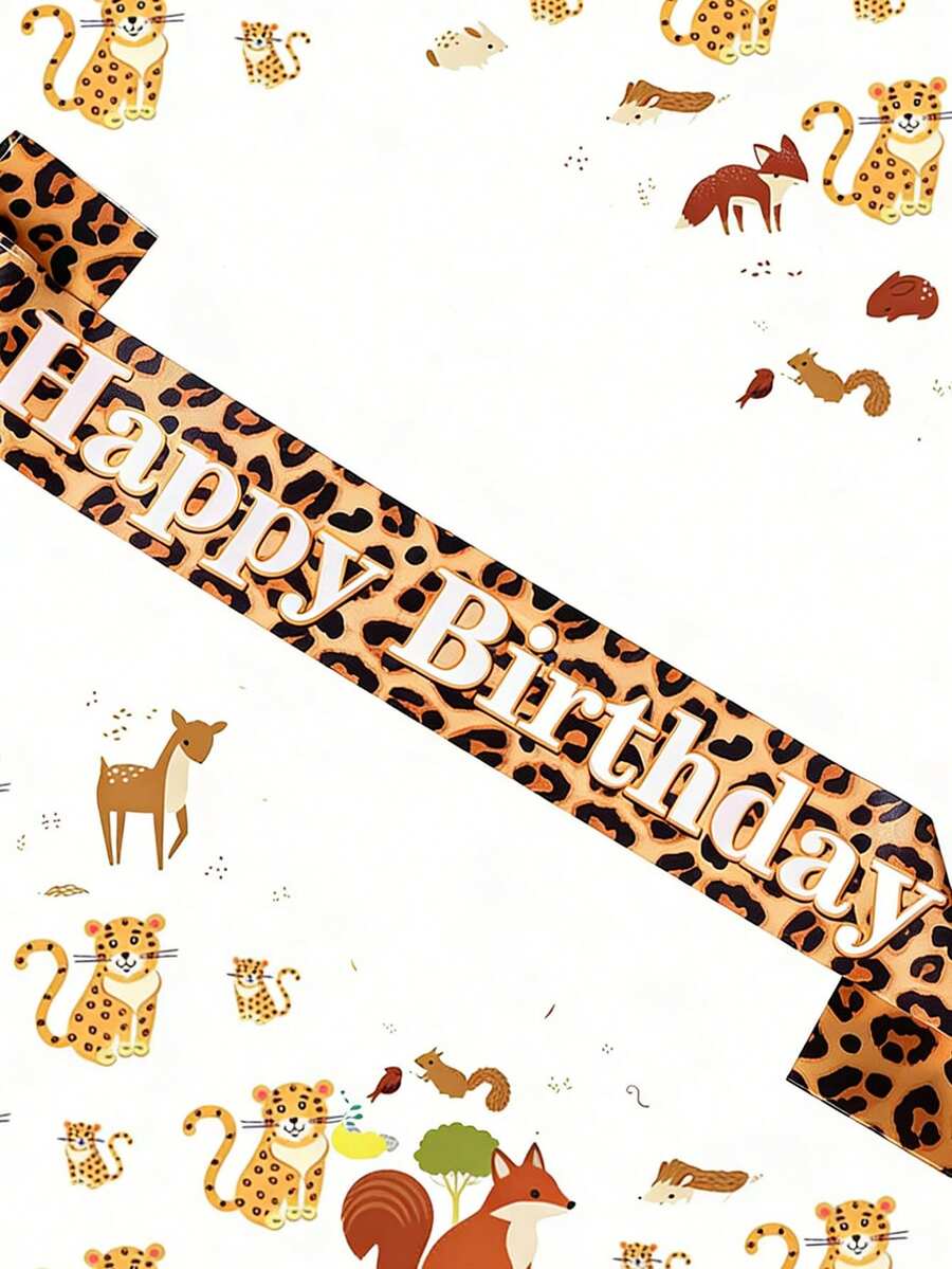 Faixa de Aniversário com Estampa de Leopardo, Cinto de Cintura de Festa de Aniversário Feminina com Padrão de Leopardo na Moda, Alça de Ombro para Decoração de Aniversário, Celebração de Aniversário, Despedida de Solteira, Cosplay, Acessórios de Festa, Adereço para Fotos - A - Visão 1