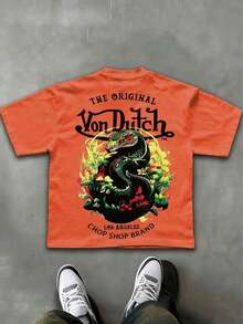 Double-Sided Printing Men's-Shirt Men's Short-Sleeve-Shirt100% Cotton Fabric Soft & Skin-Friendly Unisex Style Gifts Spring Festival, Valentine's Day,'s Day &-Van Dutch Print Men Shirt Classic Americana Style Graphic Tee Streetwear Fashion Casual Wear Car Enthusiasts And Vintage Culture Lovers-Unisex Summer Casual Vintage Cotton Printed T-Shirts For Couples - 橘色 - 查看 4