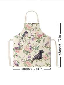 1 pieza, Delantal de poliéster con patrón de pajarito, adecuado para cocinar, hornear y jardinería - se puede usar como vestimenta para la cocina y el comedor - Multicolor - Ver 12