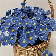 1p/6p Handmade Ceramic Flower, "Blue Love" Series, Washable, Easy To Clean, Reusable, Never Fading, Is The Perfect Gift Choice For Valentine's Day, Christmas, And Mother's Day, Used For Holiday Decoration, Interior Decoration, And Home Decoration - Blue - View 2
