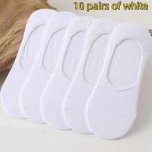 5/10 Pairs Women's White Fashion Pure Cotton Breathable Invisible Socks - White - View 8