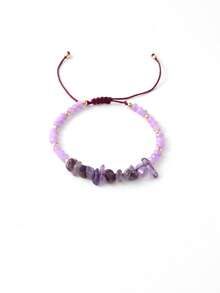 Asymmetrical Natural Stone Crystal Woven Bracelet For Women, Friendship Vintage Adjustable Woven Bracelet. Amethyst Is Believed To Help Relieve Stress, Balance Emotions, And Promote Inner Peace. Note: This Card Is For Photographic Background. - Multicolor - View 14
