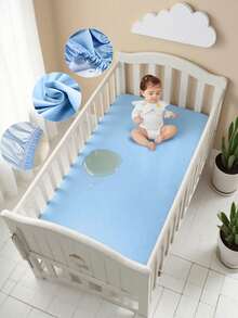 1pc Baby Full Wrap High Elasticity Fitted Sheet, Children's Mattress Cover, Dust-Proof Bed Cover, Mattress Not Included - Blue - View 6