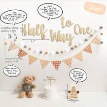 4pcs Non-Woven Fabric Happy 1/2 Birthday Decorations, Adhesive Backed, Minimalist Khaki Series, Pre-Strung, No DIY Required, Happy Birthday Garland Wreath Party Favors - Half Way to One - View 2