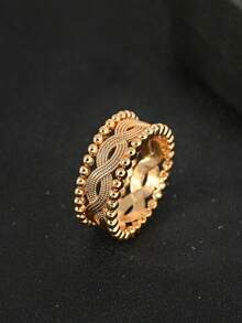 1pc Vintage 18K Gold Plated Copper Women's Ring, Suitable For Daily Wear, Parties, Festivals, And Gifts - Gold - View 2