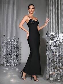 Đầm dài bó sát sang trọng, gợi cảm dành cho nữ, thiết kế đính sequin, kiểu dáng thời trang, dây đeo vai mỏng, không tay, ôm sát, hở lưng, thích hợp cho các lễ hội/đám cưới/phù dâu/tiệc tùng/tiệc trang trọng. - màu đen - Xem 6