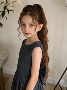 1 chiếc tóc giả dài xoăn gợn sóng màu đen/nâu dành cho bé gái và trẻ em. - Nhiều màu - Xem 4