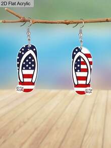 1 Pair Fun American Flag Slipper Shape Acrylic Earrings For Women Independence Day Earrings Holiday Earrings Patriotic Fashion Earrings Jewelry For 4th Of July Holiday Gift - Multicolor - View 7