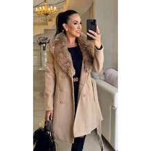 Women's Wool Coat With Fleece Lining | Premium Long Wool | Winter / Cold Weather | Wool-Type Fabric - Khaki - View 1