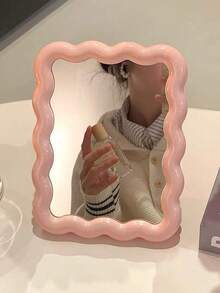 1pc Cute Wavy Cream-Colored Makeup Mirror, Suitable For Desktop/Wall Mounting, Applicable For Dorm, Vanity, Office, Makeup, Room Decor, Wardrobe, Travel, Bedroom, Cosmetic Accessories, Small Mirror, Compact Mirror, Hand Mirror - Multicolor - View 16