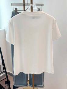Ms.  Summer Casual Heart-Shaped Pearl Printed Crew Neck Short Sleeve White T-Shirt - trắng - Xem 2