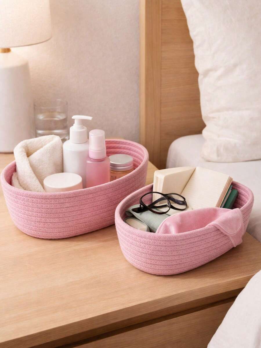 1/3pcs Oval Desktop Storage Basket, Pink 3 PiecesStorage Basket Set, Suitable For Storing Snacks, Fruits, Toys, Cosmetics, Can Be Placed In Living Room, Bedroom, Study, Bathroom, Dining Room, Back-To-School Essential - Baby Pink - View 1