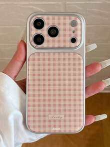 1個 春季綠色粉色格紋電鍍邊框可愛夏季手機殼 適用於 iPhone 17 16 15 14 Pro Max 柔軟矽膠背蓋 - 粉色 - 查看 1