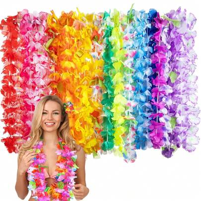 12/24/36pcs Counts Hawaiian Leis Bulk, Tropical Flower Lei Hawaiian Lei Beach Hawaii Luau Party Favors Decoration Birthday Party Supplies