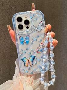 Ốp điện thoại TPU chống sốc thiết kế hình bướm dễ thương, phù hợp với 16/16 Pro Max/11/15/14/12/13/XR 13 Pro/14 Pro Max/15 Pro Max/13 Pro Max 17 Pro Max, v.v. - Ốp điện thoại nữ tính kèm dây đeo thời trang. - Nhiều màu - Xem 3